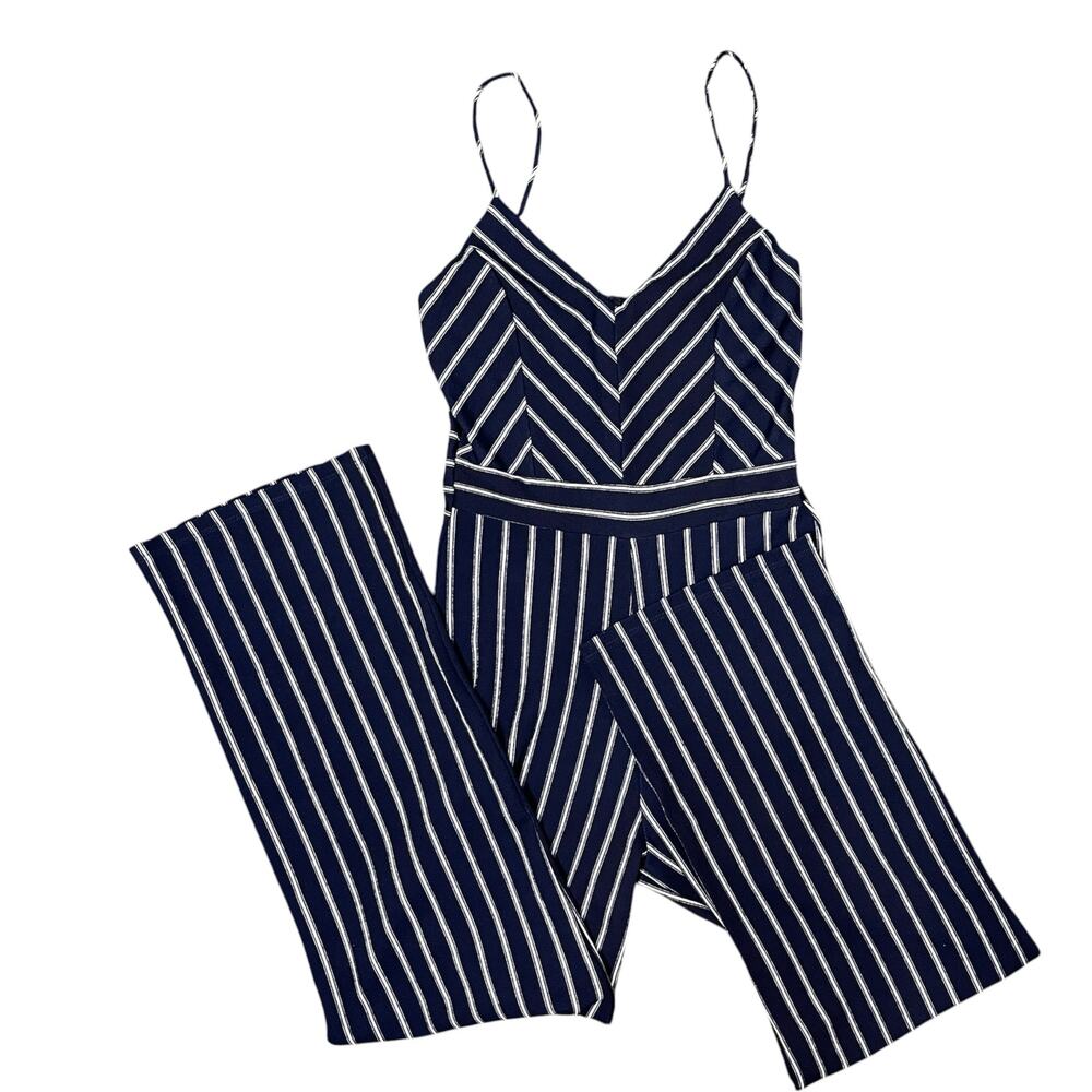 Klaxons Women’s Navy Blue White Stripe Jumpsuit No Garment Tag Size Medium